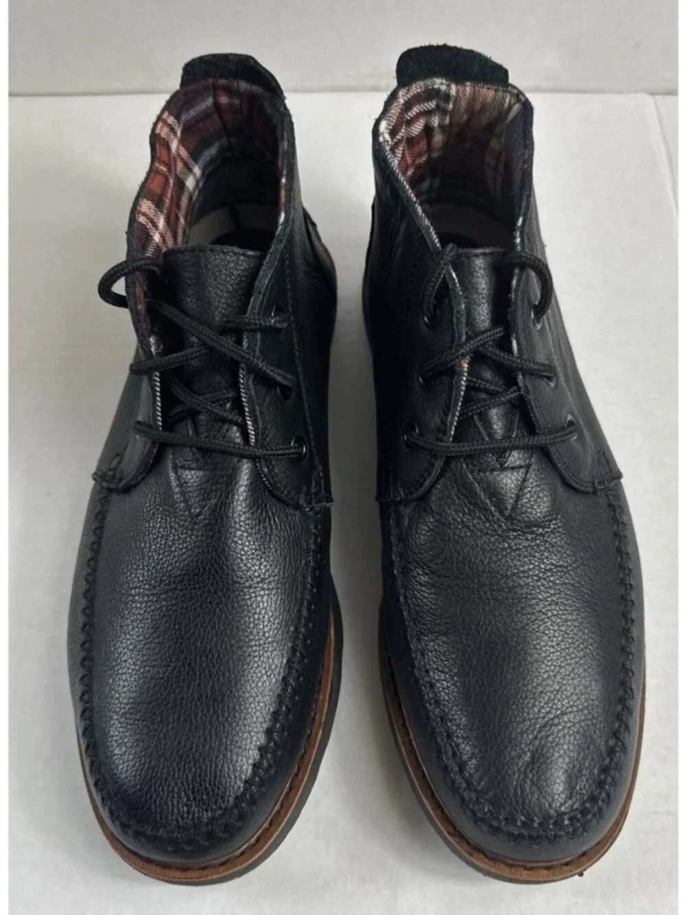 Toms Mens Plaid Lined Embossed Leather Chukka Lace Up Ankle Boots Black Sz 9 EUC